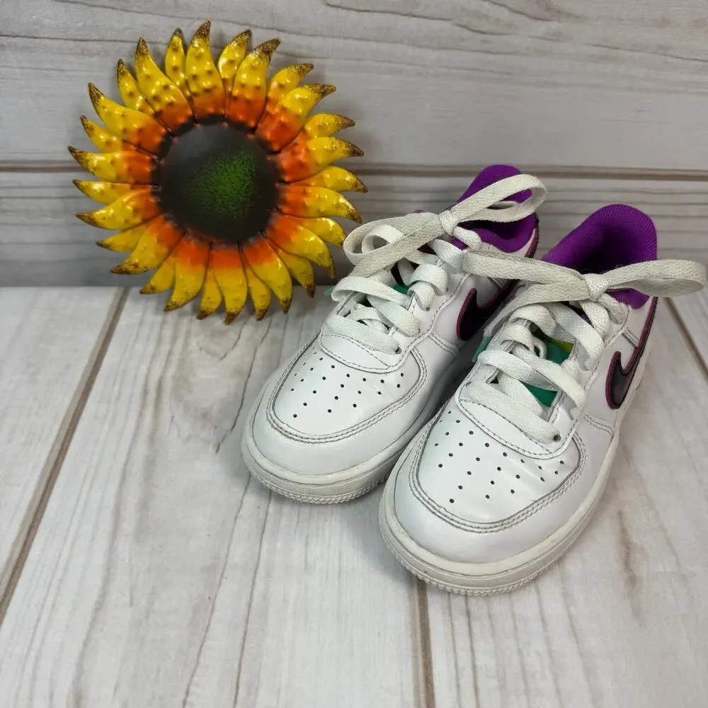 Nike Air Force 1 Low Toddler Shoes White Purple Green 